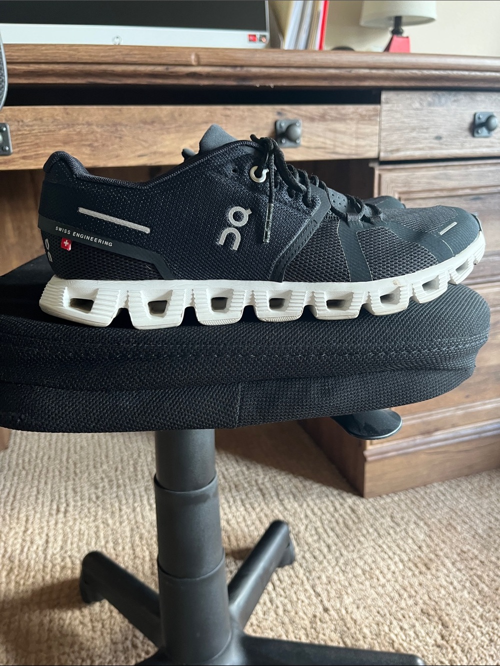On Running Women's Black and White Cloud-Style Athletic Sneakers - Picture 3 of 4